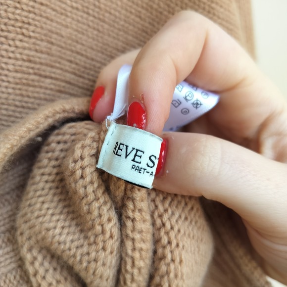 Reve Studio Camel Tan Mock Neck Long Sleeve Wool Cashmere Knit Sweater - Picture 6 of 8